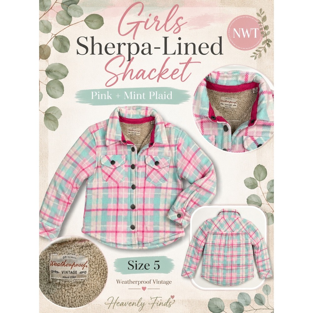 Weatherproof Vintage Sherpa Lined Shacket Size 5 Pink Mint Plaid Fleece Jacket